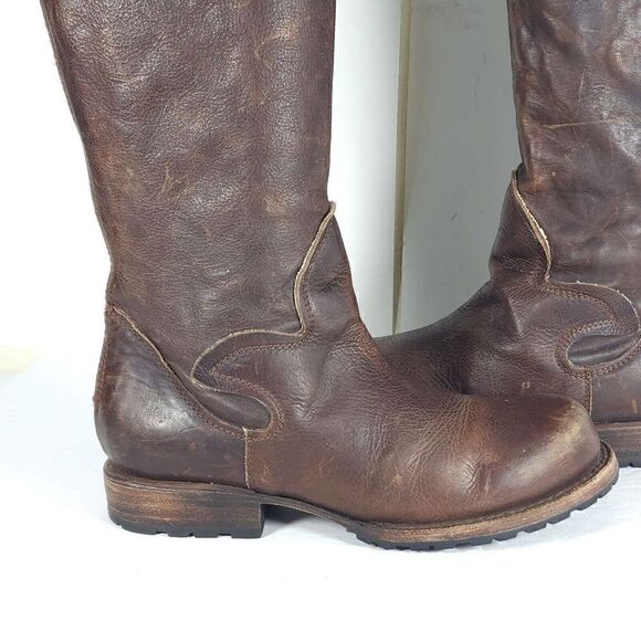 FREEBIRD BY STEVEN WOMEN'S HAVN US6 BROWN LEATHER DISTRESSED TALL RIDING BOOTS - Picture 9 of 13